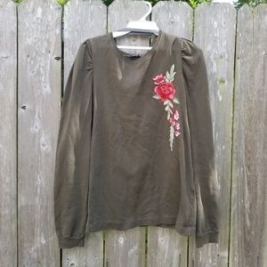 ZARA Olive "Sweatshirt" With Flowery Embroidery